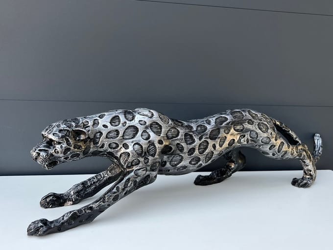 Decoratieve beeldje - luipaard - zwartzilver