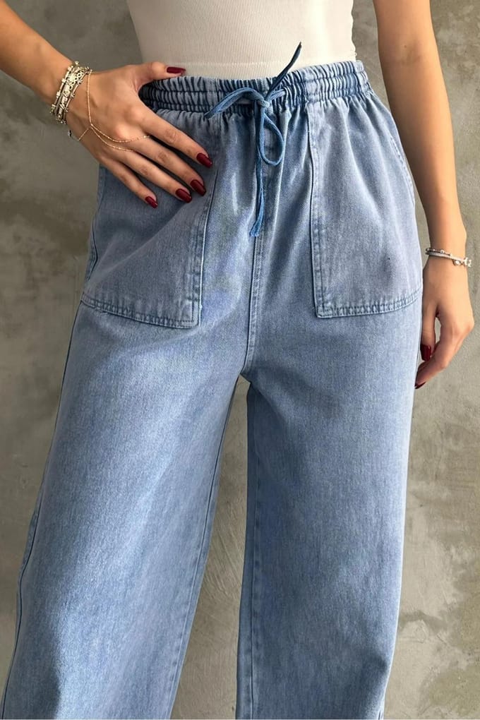 Elastische Taille Rechtlopende Katoenen Broek