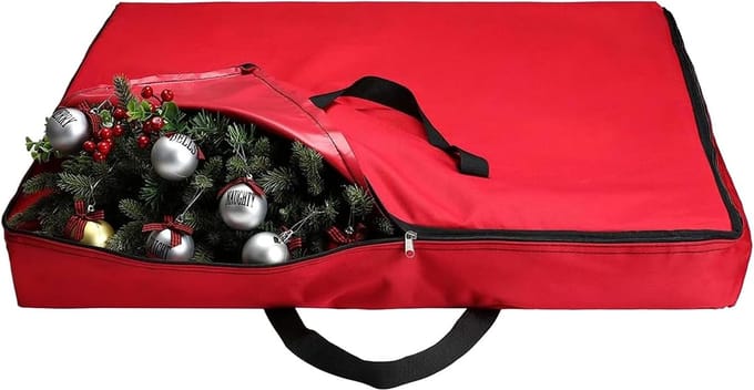 Opbergdoos Krans - Decoratie Tas - Seizoensopslag - Met Handvat - 76 cm - Grijs