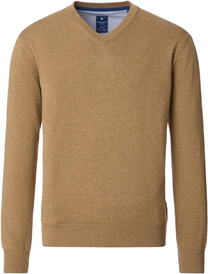 Redmond heren trui katoen - V-hals - beige (middeldik)