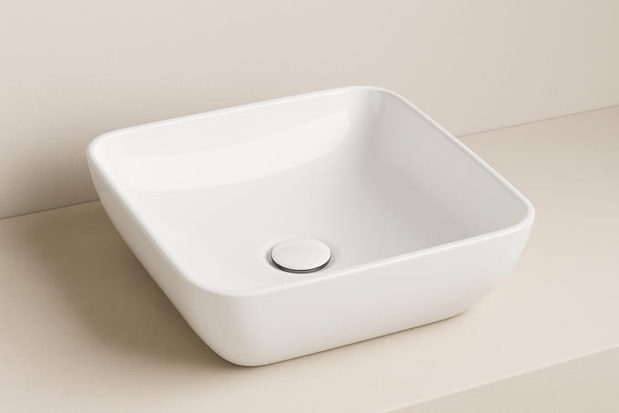 AquaVik Waskom Torvik Keramiek Vierkant 40x40x15cm Glans Wit
