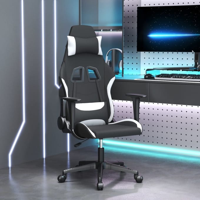 vidaXL - Massage - gamestoel - stof - zwart - en - wit