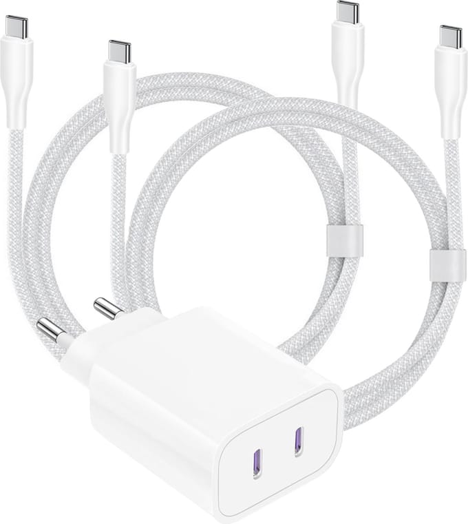 Snel Oplader geschikt voor Samsung - Dual Snellader met USB-C Kabels 2 Meter