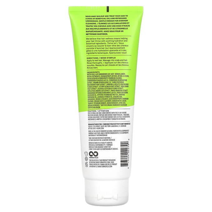 ACURE, Shampooing curieusement clarifiant, citronnelle et argan, 237 ml (236,5 ml) yellow