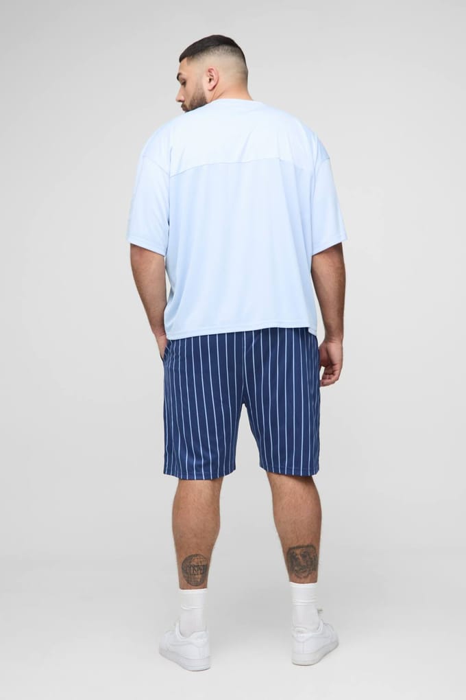 Plus Oversized Boxy Hockey Applique T-Shirt & Airtex Shorts Set | Blue | Size 2XL