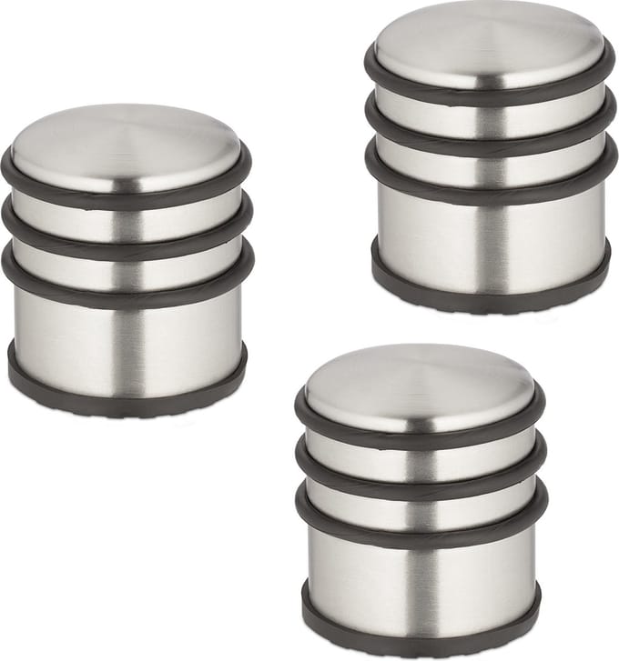 deurstopper rvs - set van 3 - antislip - 7,5 x 7 cm - zilver-zwart