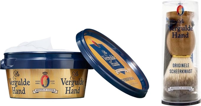 Vergulde Hand Scheerzeep + Originele Vergulde Hand Scheerkwast