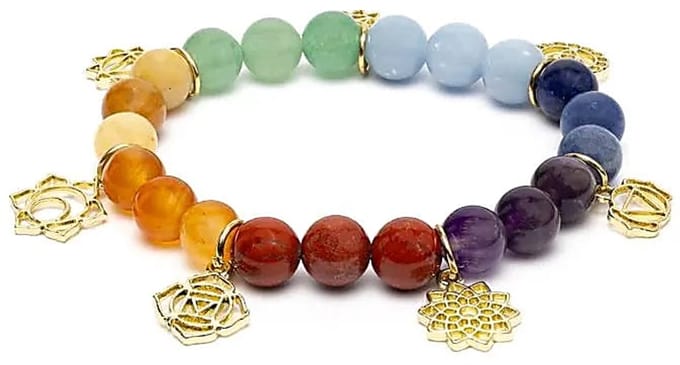Bedelarmband met chakra-symbolen en chakra stenen – ±7 cm