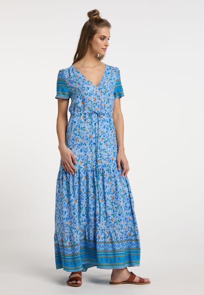 usha Maxi-jurk met bloemenprint Dames Lichtblauw Veelkleurig