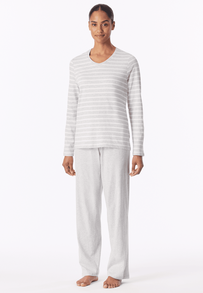 Schiesser Pyjama lang Casual Essentials - Dames Pyjamaset zilvergrijs