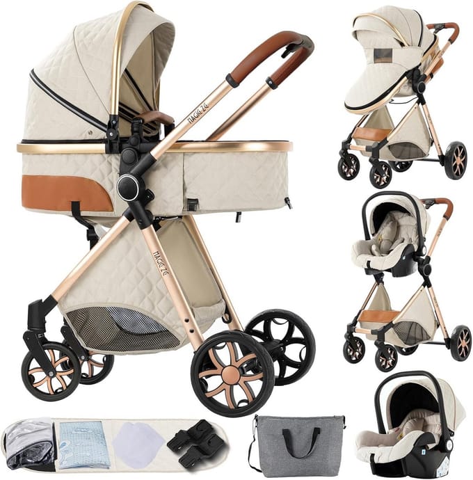 3-in-1 Kinderwagen Set - Omkeerbaar en Inklapbaar Reiswiegje