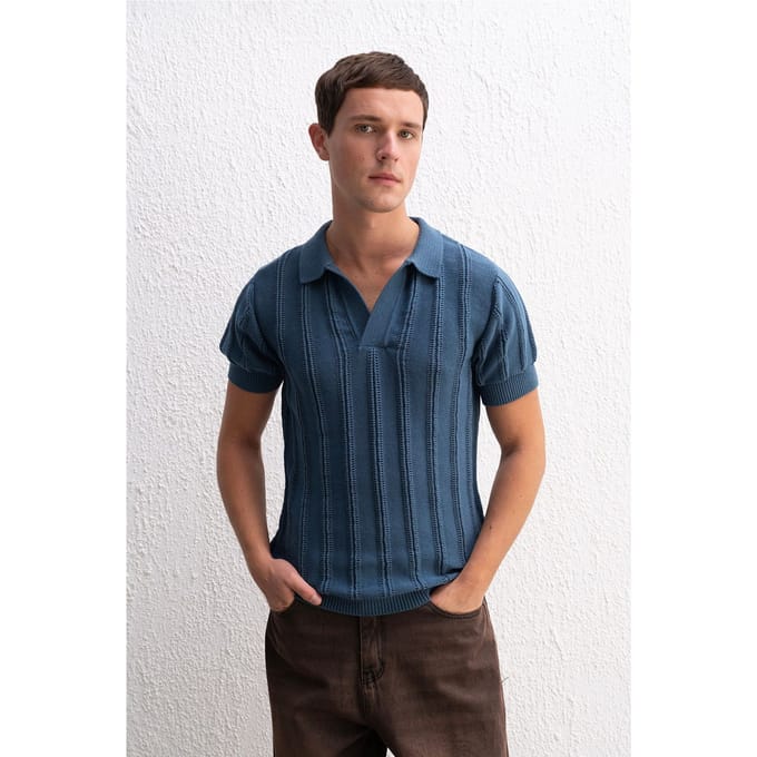 Heren Katoenen Textuur Polo T-Shirt
