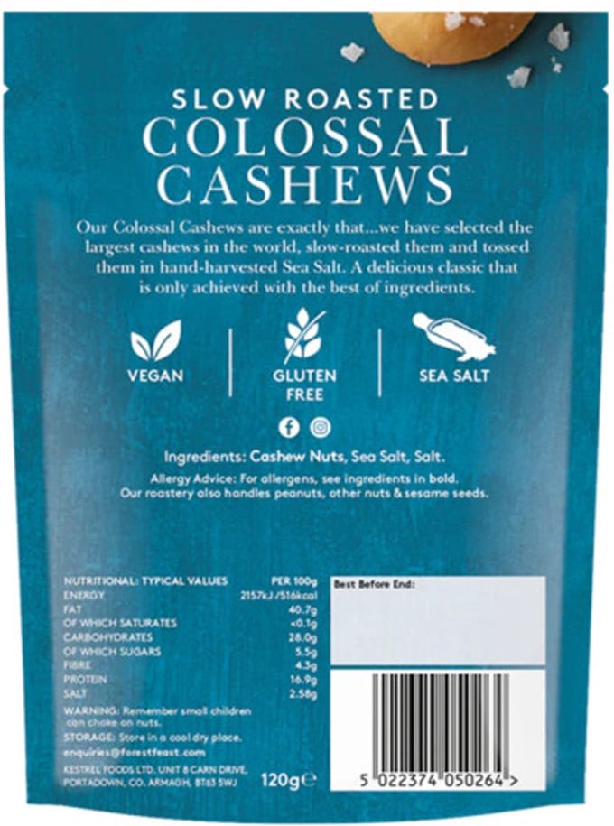 Forest Feast langzaam geroosterde reuze cashewnoten, 120 g