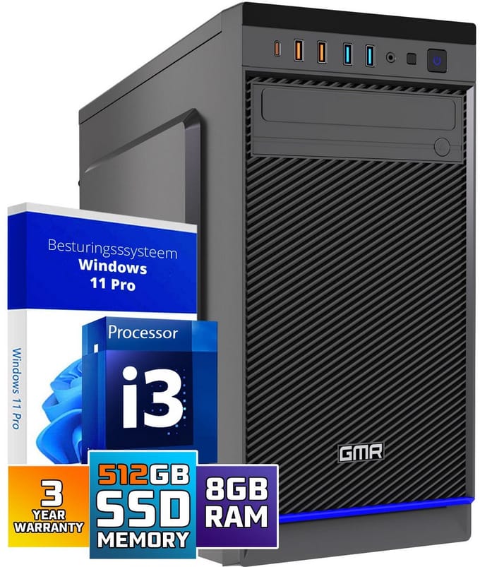 Intel Ultra Compleet Desktop PC | Intel Core i3 | 8 GB RAM | 512GB SSD M.2 | Windows 11 Pro | Business Office Multimedia Computer