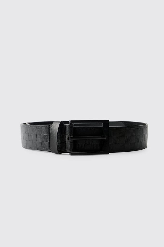 Riem Met Reliëf Dambordpatroon | Black | Size Large/XL