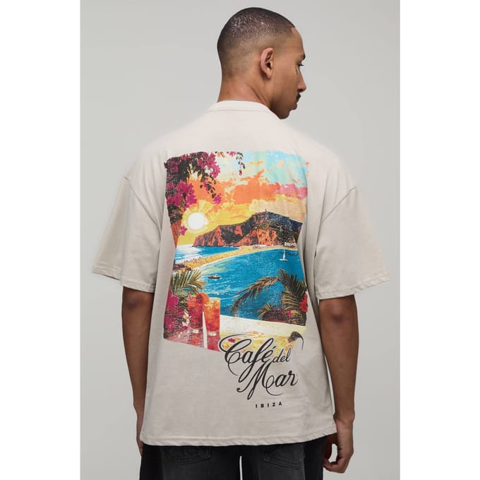 Oversized T-shirt Met Cafe Del Mar Licentieprint | Stone | Size Medium