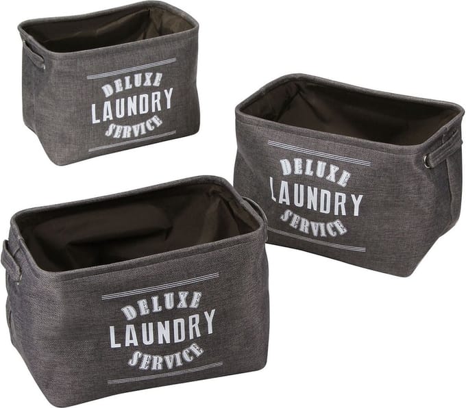 CALICOSY - Set van 3 grijze canvas wasmanden 35x26x24cm