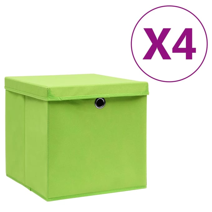 vidaXL - Opbergboxen - met - deksel - 4 - st - 28x28x28 - cm - groen