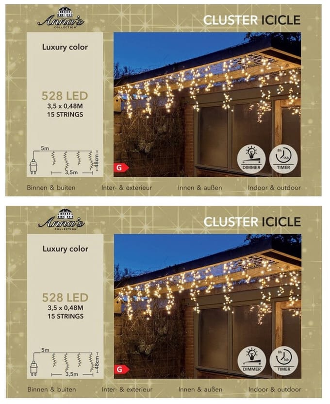 Anna's Collection Ijspegelverlichting lichtsnoer - 2x - 528 led lampjes - warm wit - 350 cm