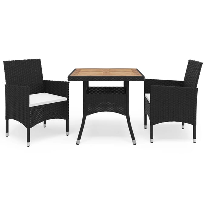 vidaXL - 3-delige - Tuinset - poly - rattan - en - acaciahout - zwart