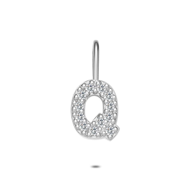 Twice As Nice Hanger in zilver, letter Q met steentjes