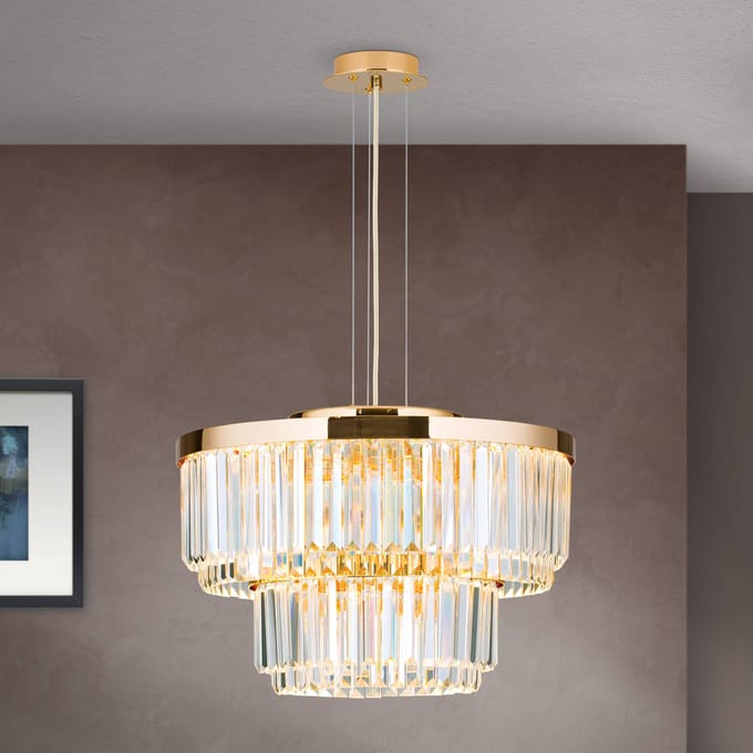 ORION LED hanglamp Prism, rond, Ø 55 cm, goud
