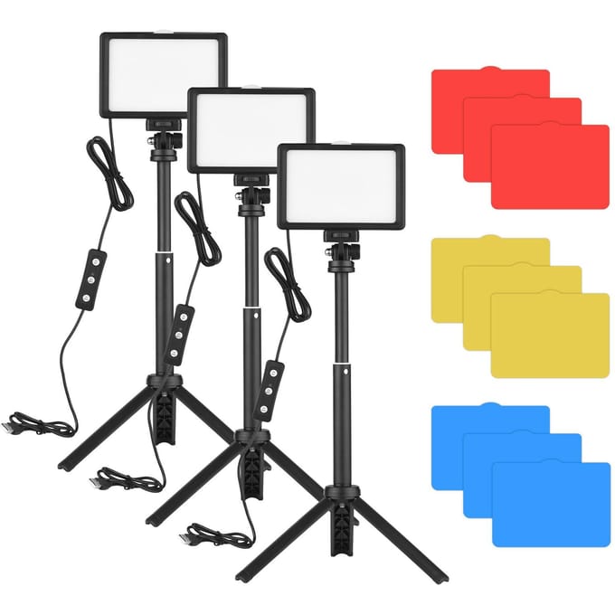 Andoer USB-videoconferentieverlichtingsset met 3 * LED-videolampen 5600K dimbaar + 3 * Desktop black
