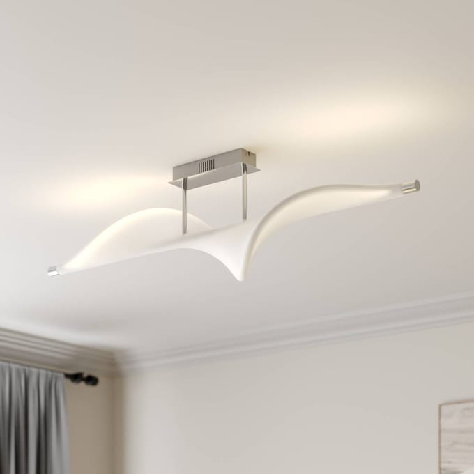Lucande LED plafondlamp Edano, 122 cm, wit, textiel, dimbaar
