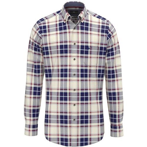 Fynch-Hatton Overhemd Flanel Check Button-Down Garnet Red-Navy / male