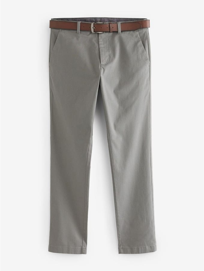 Next - Heren - Slim Fit - Zachte chino met print en riem - Grijs