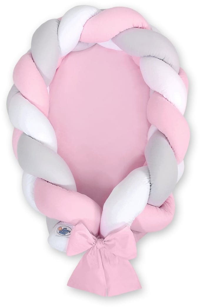Gevlochten babynest 2 in 1 - wit-grijs-roze