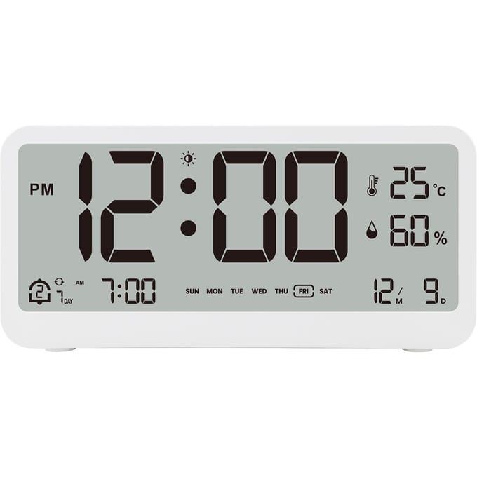 8001-EN Multifunctionele digitale klok LED-helderheid Instelbare temperatuur-vochtigheidsweergave wit
