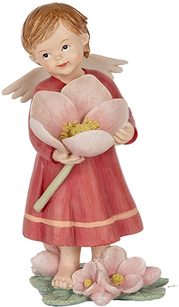 Clayre & Eef Decoratie Beeld Engel 7x6x12 cm Roze Kunststof