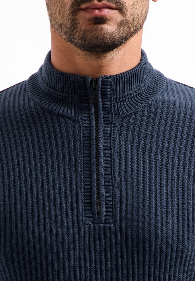 No Excess Pullover Half Zip Rib Variation Night Maat: S | Sweaters Outlet | Heren | Blauw
