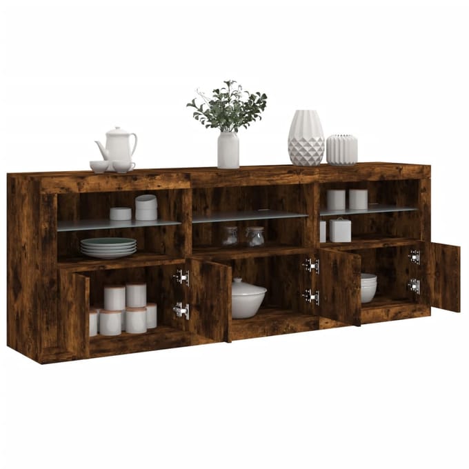 vidaXL - Dressoir - met - LED-verlichting - 181,5x37x67 - cm - gerookt - eikenkleur