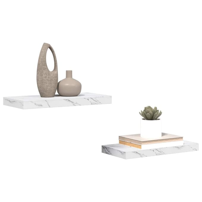 vidaXL - Wandplank - 2 - st - Wit - Marmer - 50 - x - 23,5 - x - 3,8 - cm