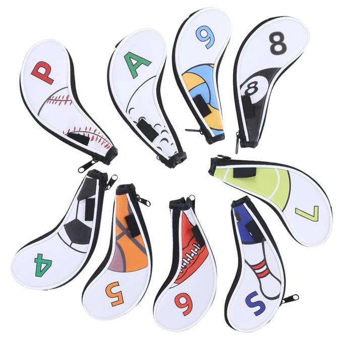 9 Stuks Golf IJzer Headcovers Sleeve Digitaal Rits Sport Patroon Beschermend PU Waterdicht black