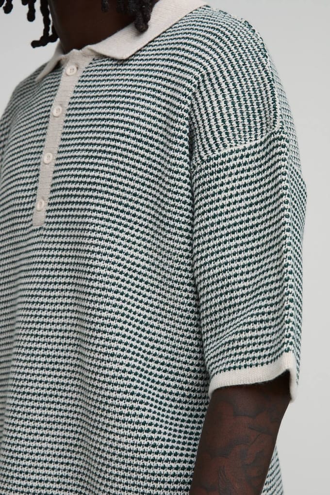 Ontspannen Gestructureerde Gestreepte Polo Met Verlengde Knoopsluiting | Forest | Size XS