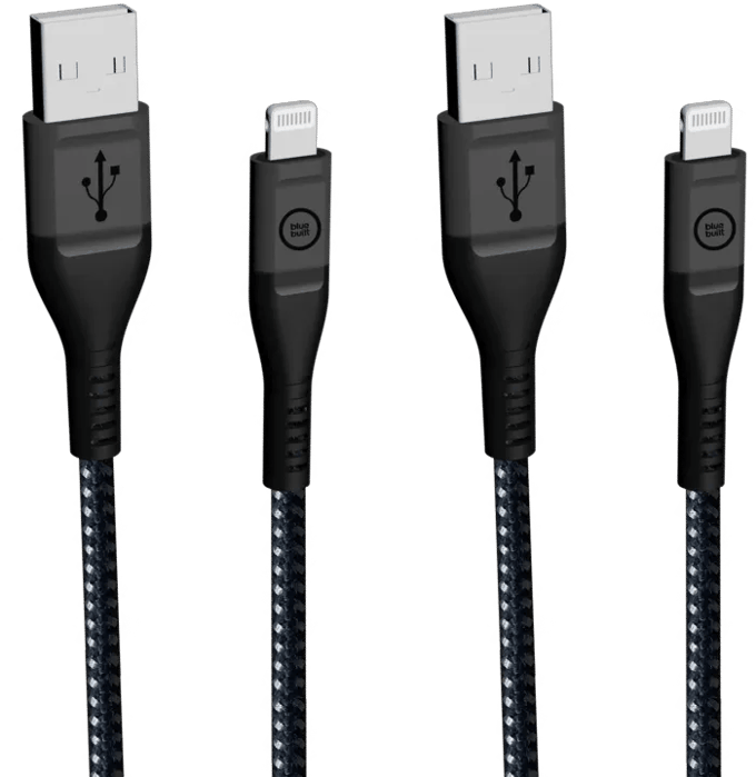 BlueBuilt Usb A naar Lightning Kabel 1,5m Kevlar Zwart Duo Pack