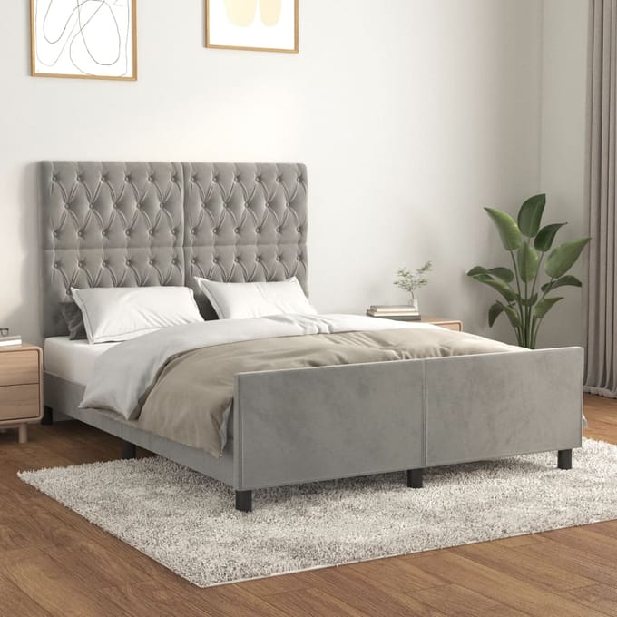 vidaXL - Bedframe - zonder - matras - 140x200 - cm - fluweel - lichtgrijs