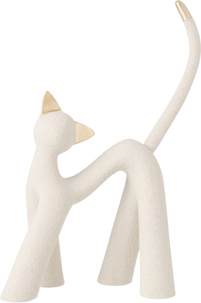 J-Line decoratie Kat Modern - polyresin - lichtgrijs/goud - small