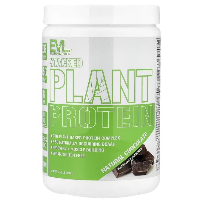 EVLution Nutrition, Gestapeld Plantaardig Eiwit, Natuurlijke Chocolade, 300g (0,66 pond)