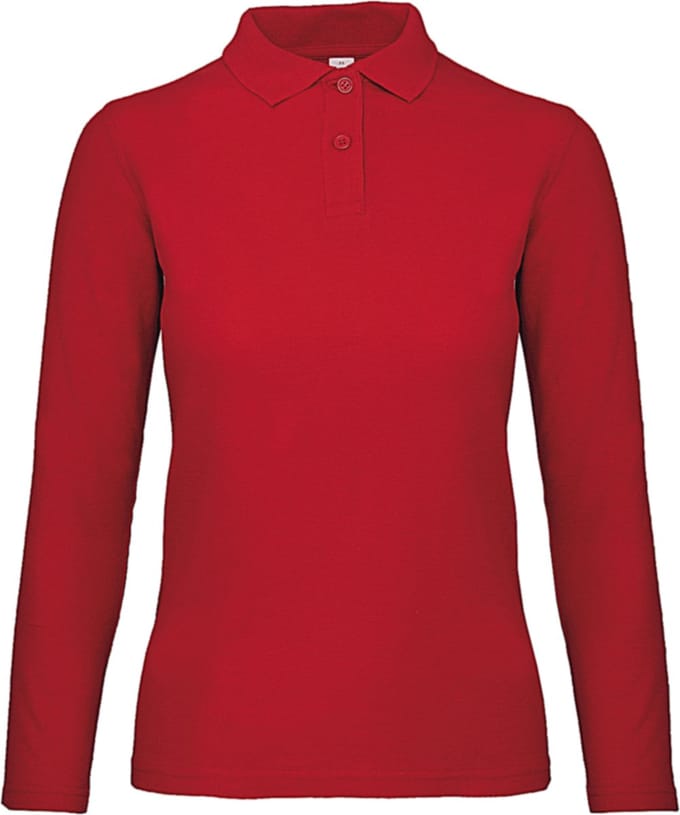 Dames Long Sleeve Polo ID.001 Rood merk B&C maat M
