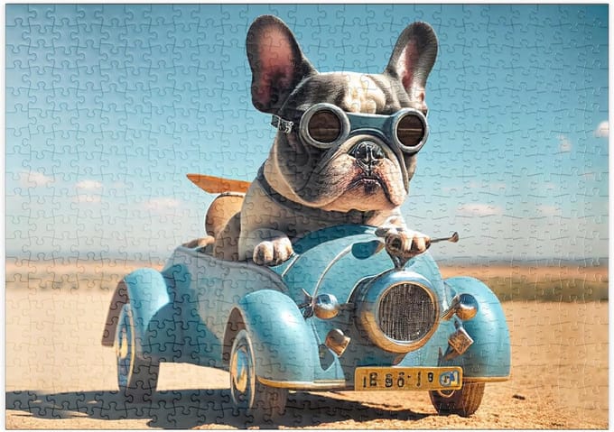 Grappige Puzzel 500 Stukjes: Bulldog Achter het Stuur