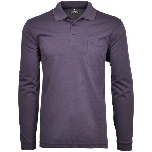 Ragman Softknit Polo Longsleeve Uni Breast Pocket Dark Lilac / male