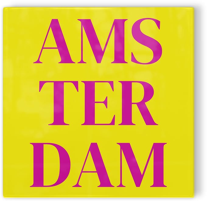 Tegeltje Amsterdam - geel roze - tegeltje stad - tegeltje met tekst