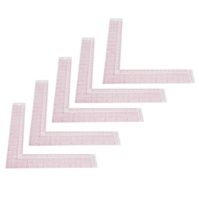 5 pièces Règle de couture Professionnelle Haute Précision Échelle Claire Plastique Règle de mesure de couture en forme de L gray