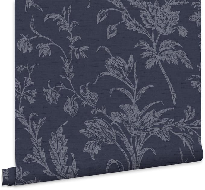 Laura Ashley Lloyd Behang - Bloemen - 10mx52cm - Blauw