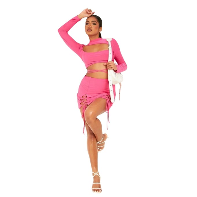 Missy Empire Minirok met vetersluiting en hoge taille voor dames (Roze)