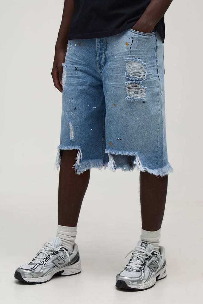 Regular Fit Gescheurde Jorts | Washed Light Blue | Size 34